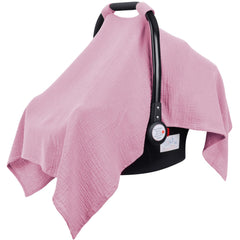 Metplus muslin cover on stroller offers breathable comfort for baby.