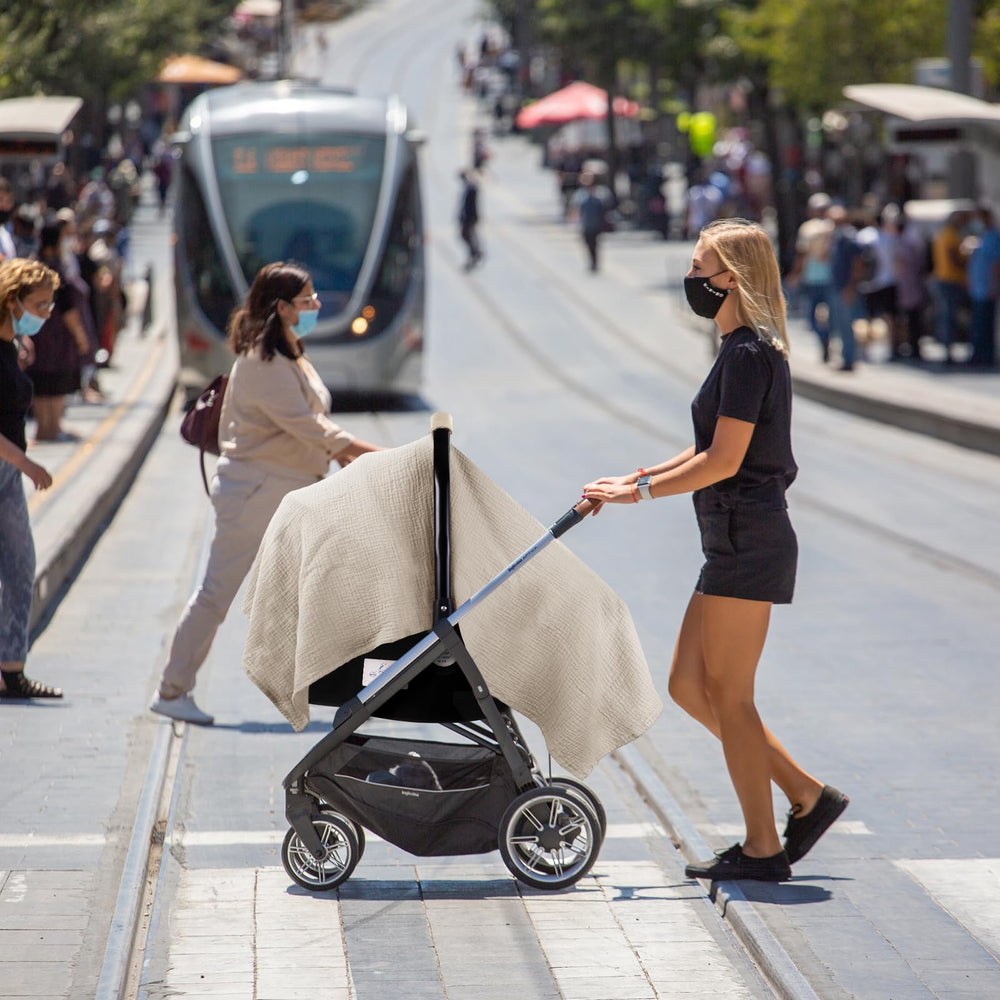 Metplus Muslin lightweight folded design fitting in a diaper bag