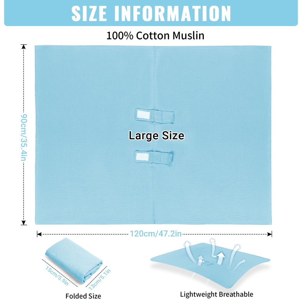 Metplus Muslin multi-use design shows canopy, feeding cover, and sunshade in one piece.