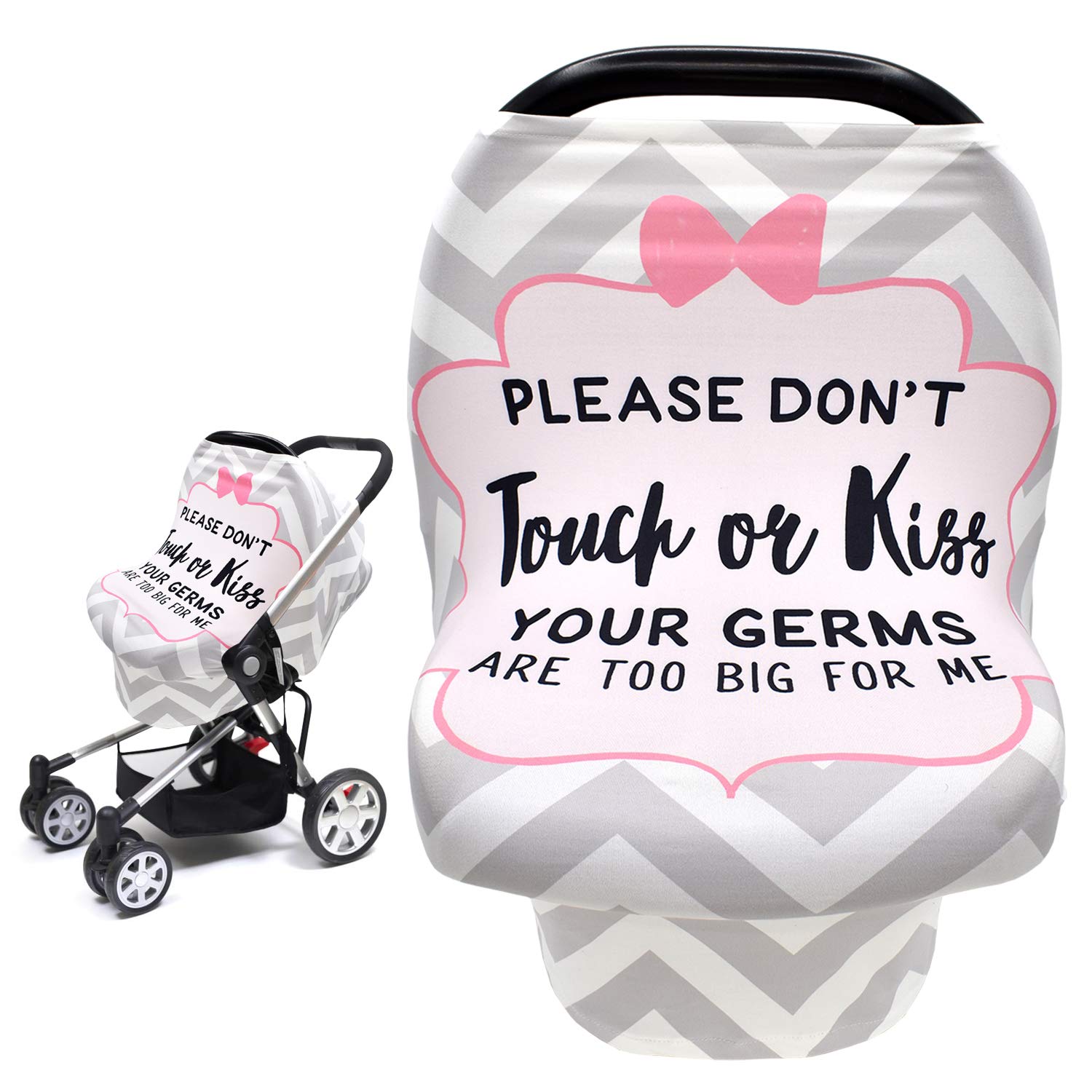 Metplus No Touch Sign Car Seat Cover canopy shields baby from sun and onlookers.