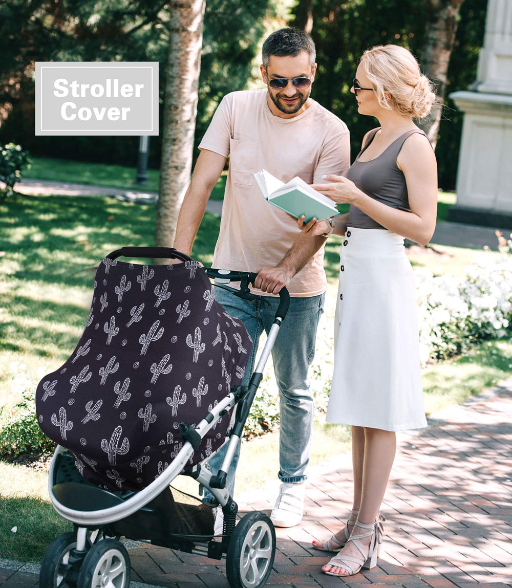 Metplus Nursing Cover Black Cactus offers privacy while breastfeeding in public.