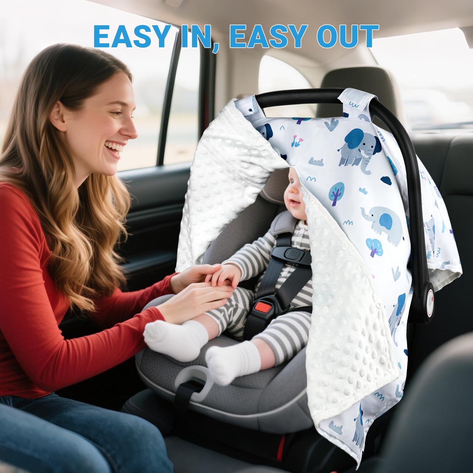 Metplus on the go nap friendly cover makes car trips calmer for baby.
