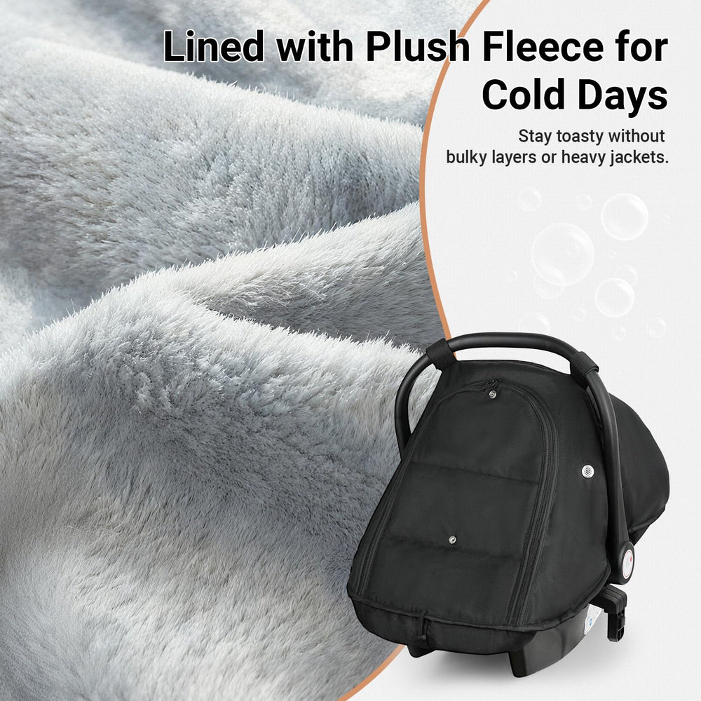 Metplus winter car seat cover ventilation holes promote airflow for comfortable naps.