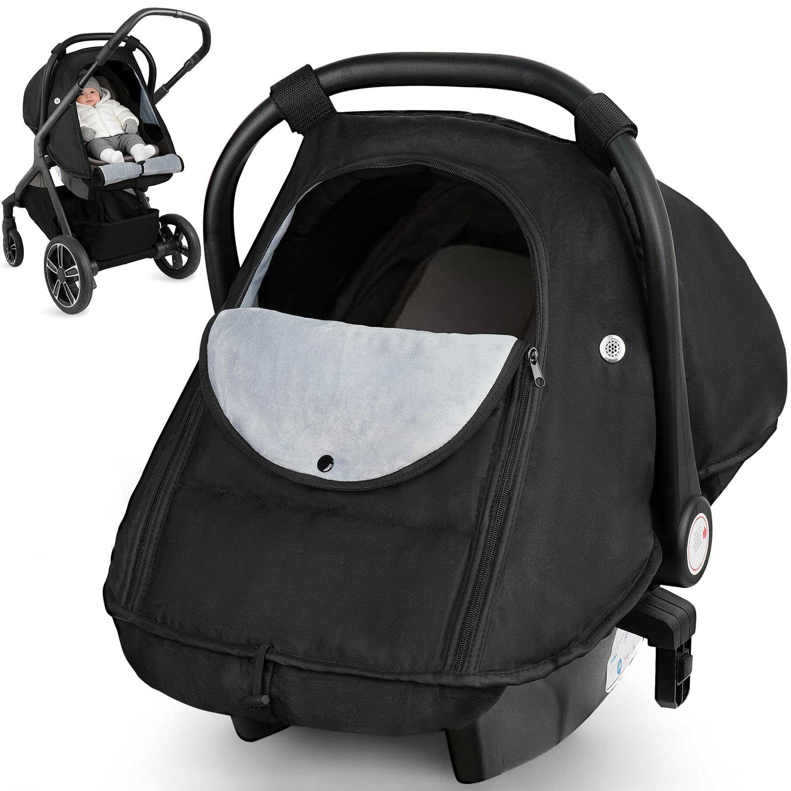 Metplus winter car seat cover waterproof shell shields baby from rain and wind during outings.