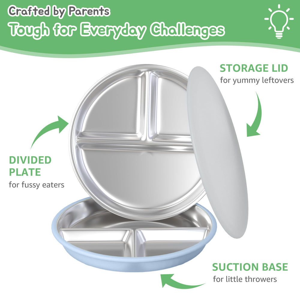 MEUIS suction toddler plates set deep-walls closeup demonstrates generous portion depth