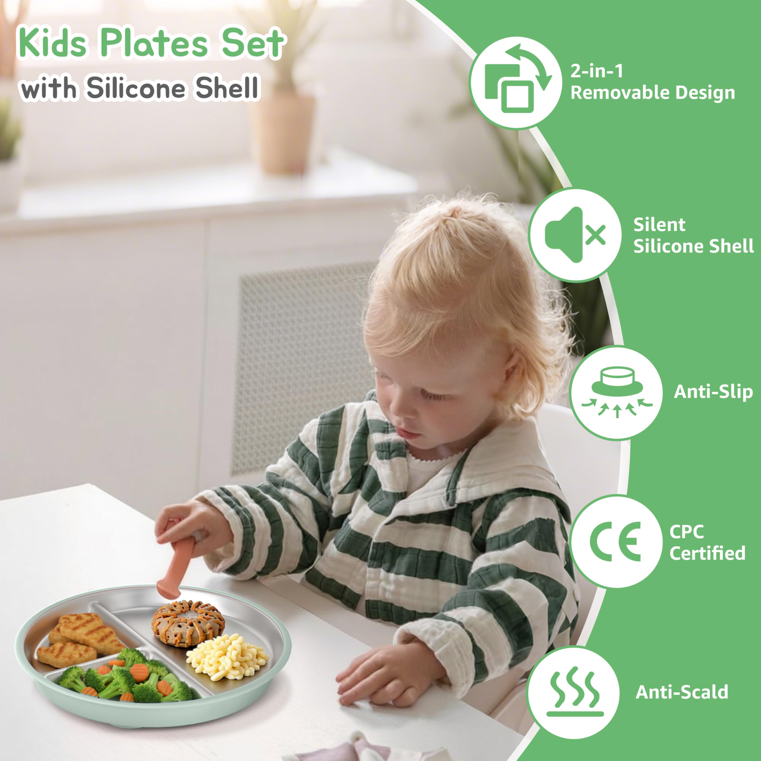 MEUIS suction toddler plates set divided-plates shows separate portions for easier self-feeding