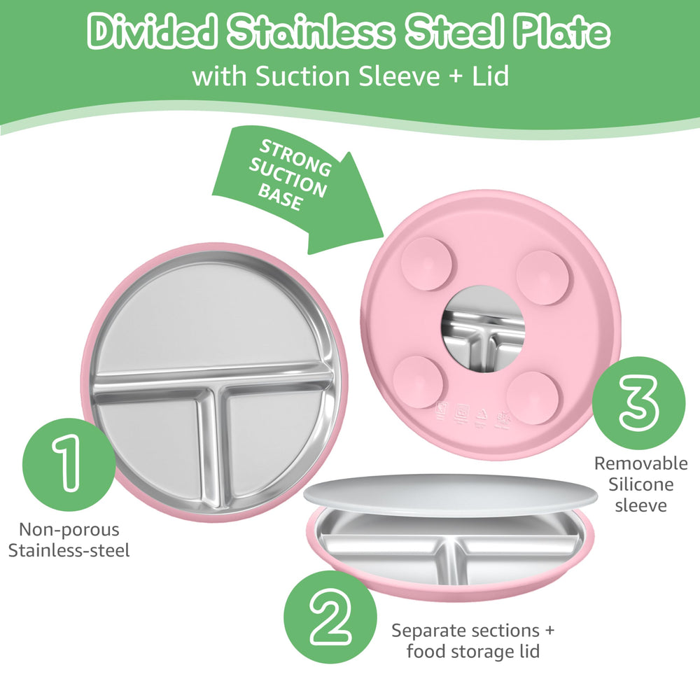 MEUIS suction toddler plates set silicone-sleeves showcases food-grade protective sleeves
