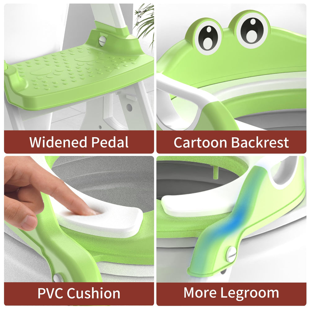 MeuLife potty training seat green in-bathroom usage demonstrates easy transfer between toilet and sink.