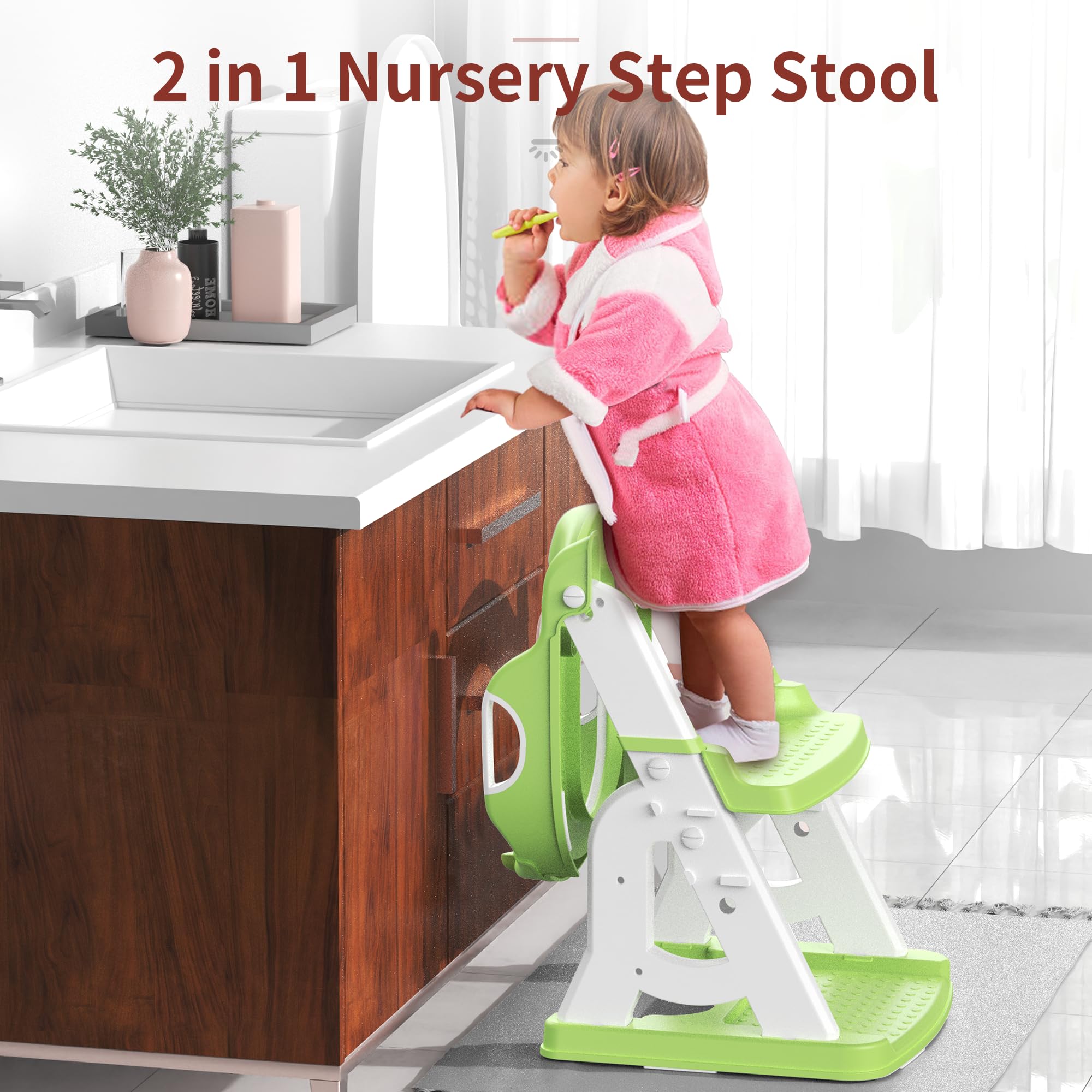 MeuLife potty training seat green widened-pedal highlights stable footing to ease climbing.