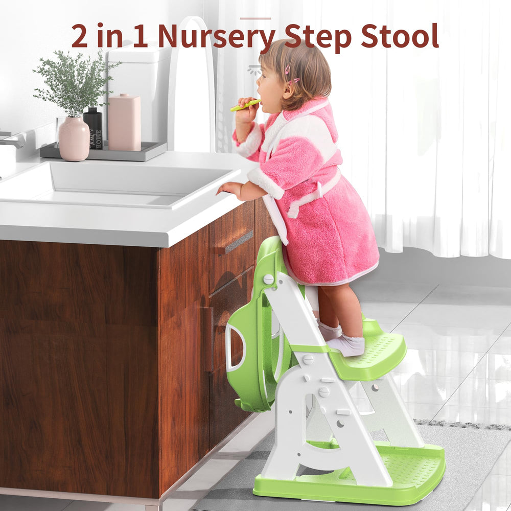 MeuLife potty training seat green widened-pedal highlights stable footing to ease climbing.