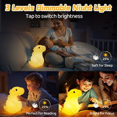 Mewaii big dinosaur night light front view shows inviting silhouette for bedtime