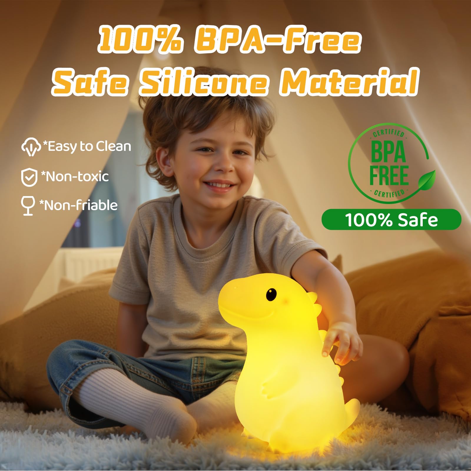 Mewaii big dinosaur night light rechargeable battery for long lighting