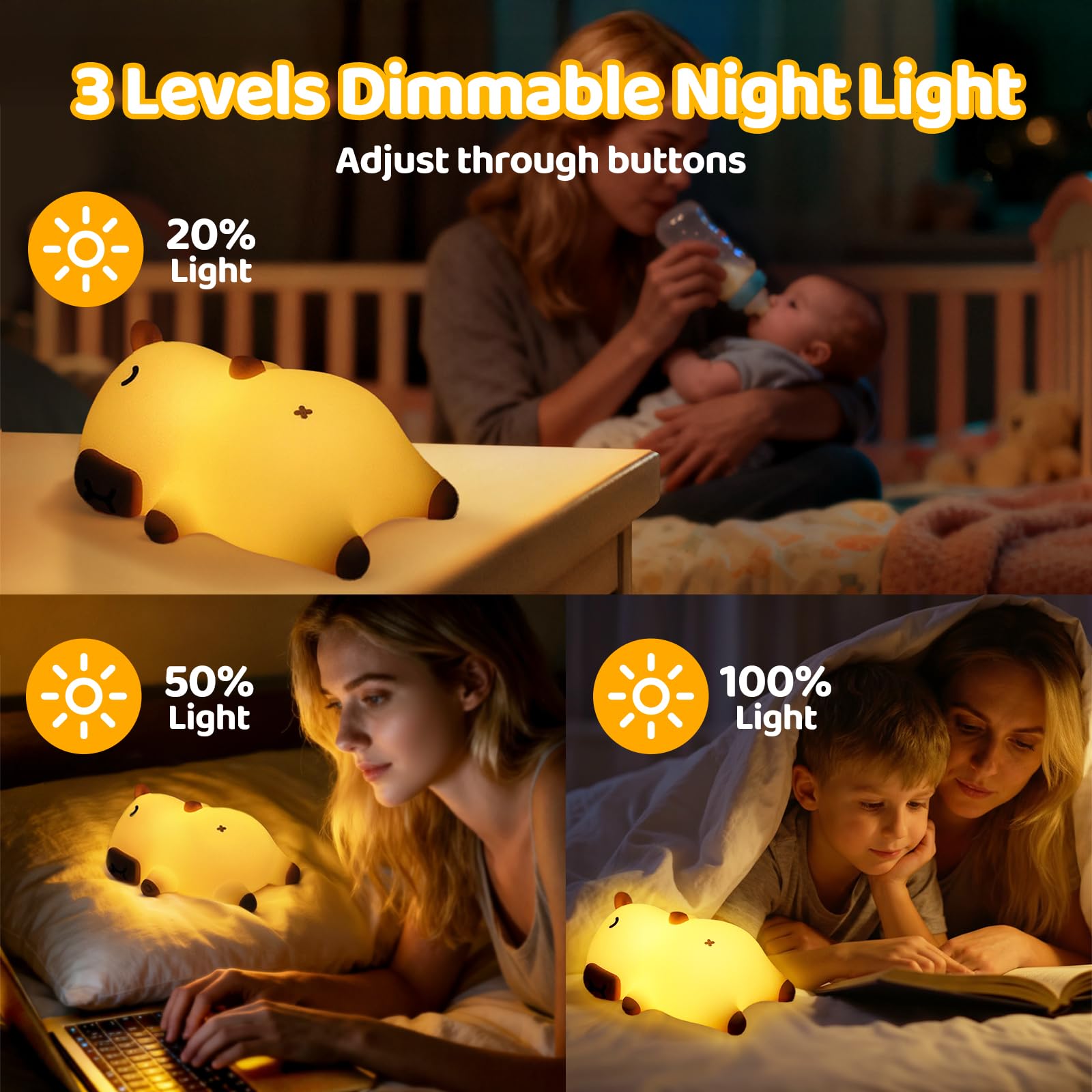 Mewaii capybara night light volume control lets you tailor sounds.