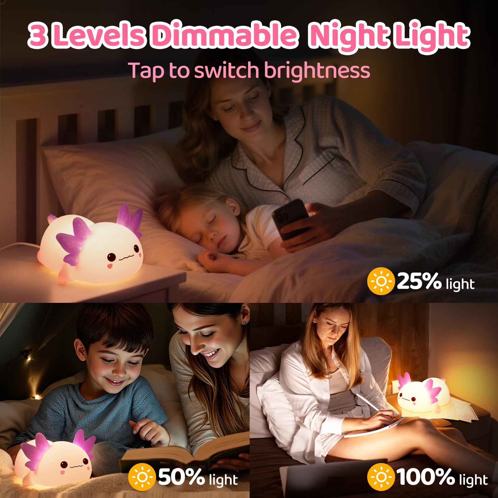 Mewaii Huggwaii axolotl night light in kids room adds cozy bedtime ambiance