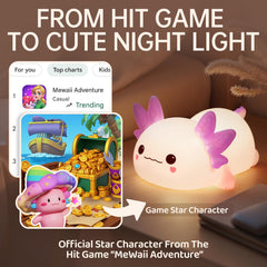 Mewaii Huggwaii axolotl night light side glow highlighting silicone texture for safe play