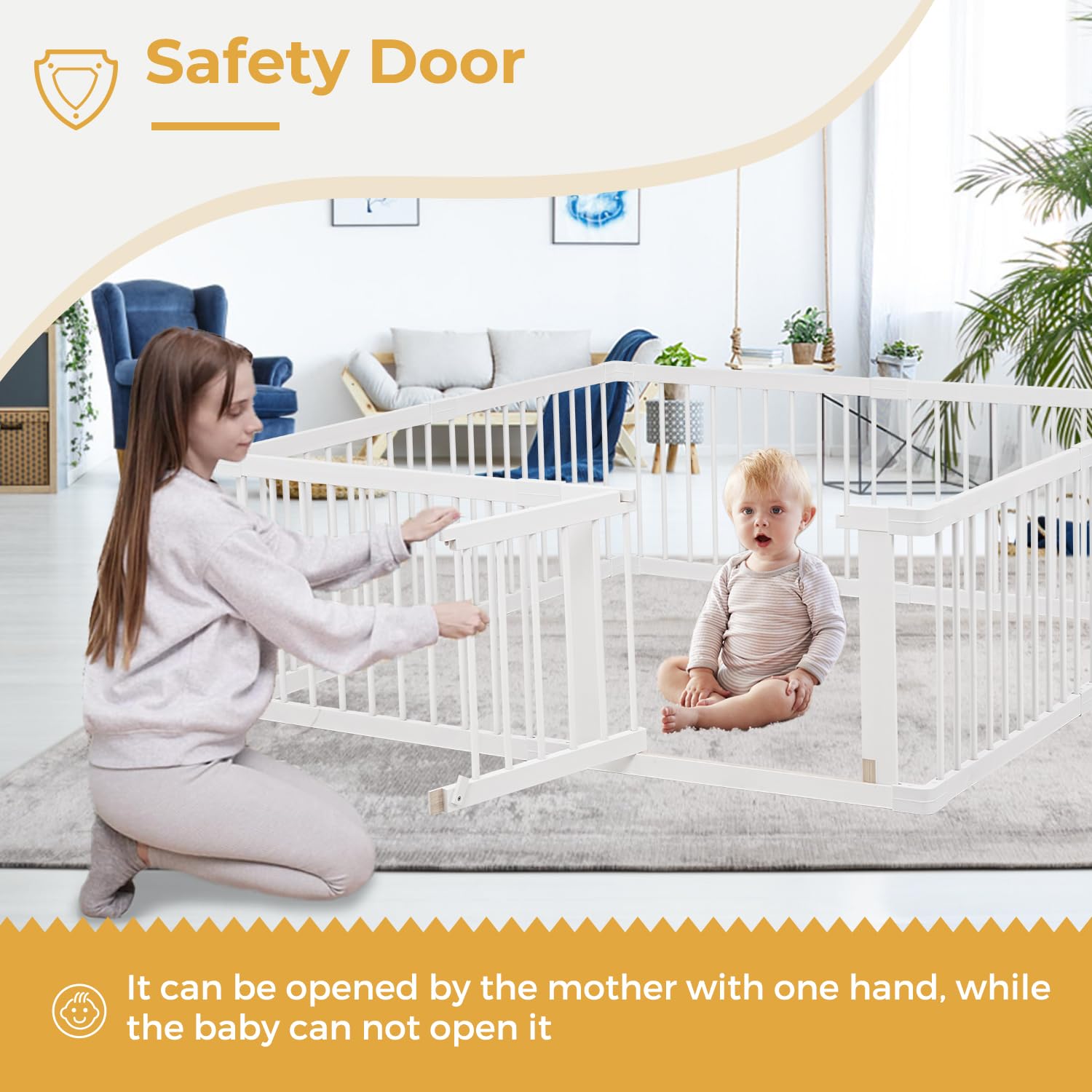 MEWANG wooden playpen with durable wood supports long-lasting play sessions