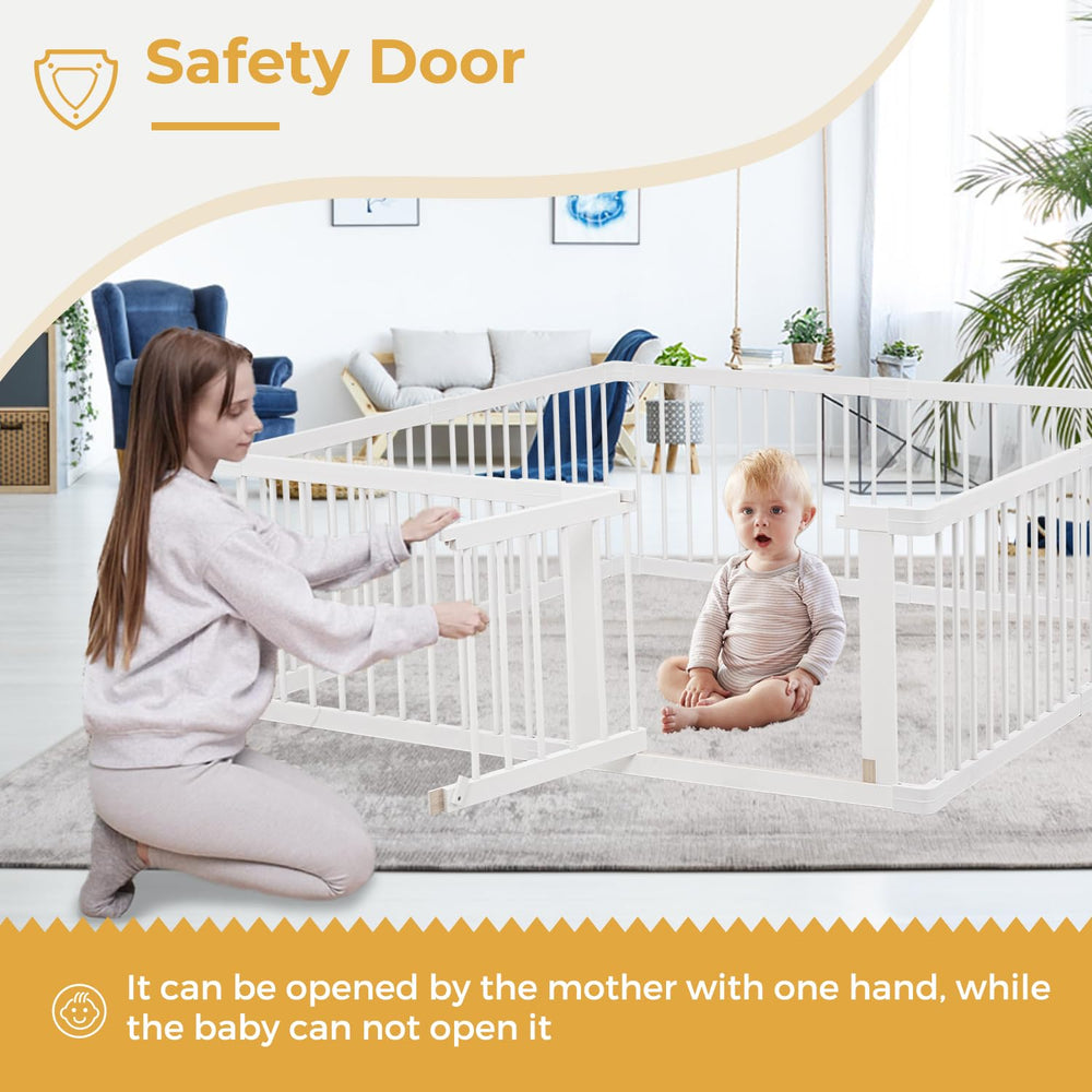 MEWANG wooden playpen with durable wood supports long-lasting play sessions