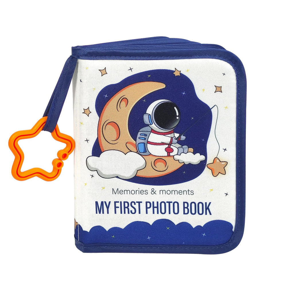 Mewise Baby's First Photo Book front cover with astronaut design for keepsake memories