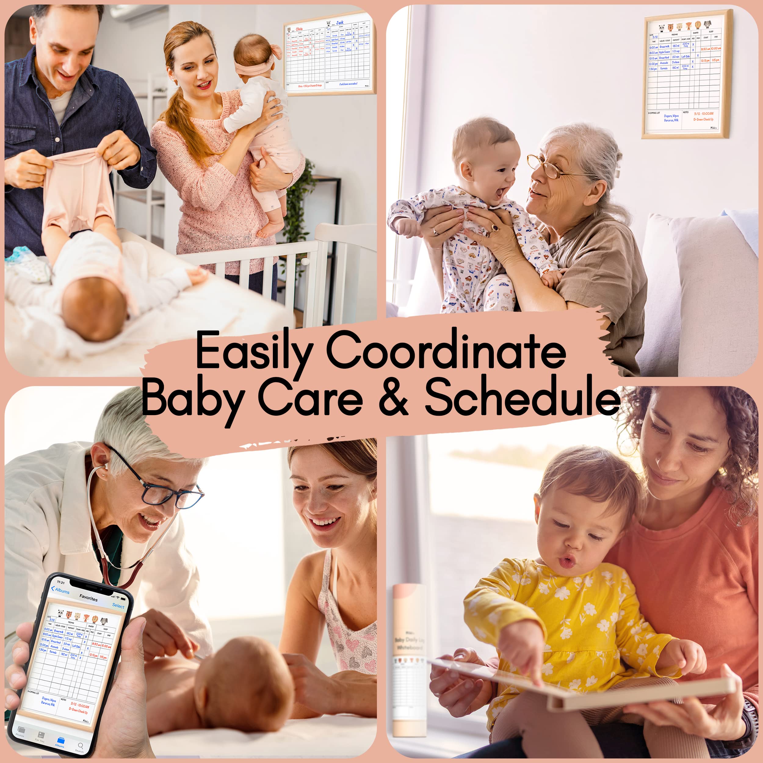 Mewl Daily Log Whiteboard calendar setup shows feeding and sleep planning