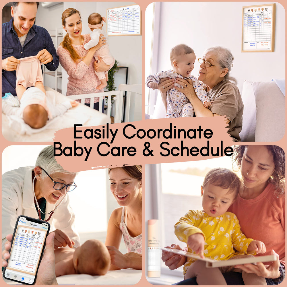 Mewl Daily Log Whiteboard calendar setup shows feeding and sleep planning