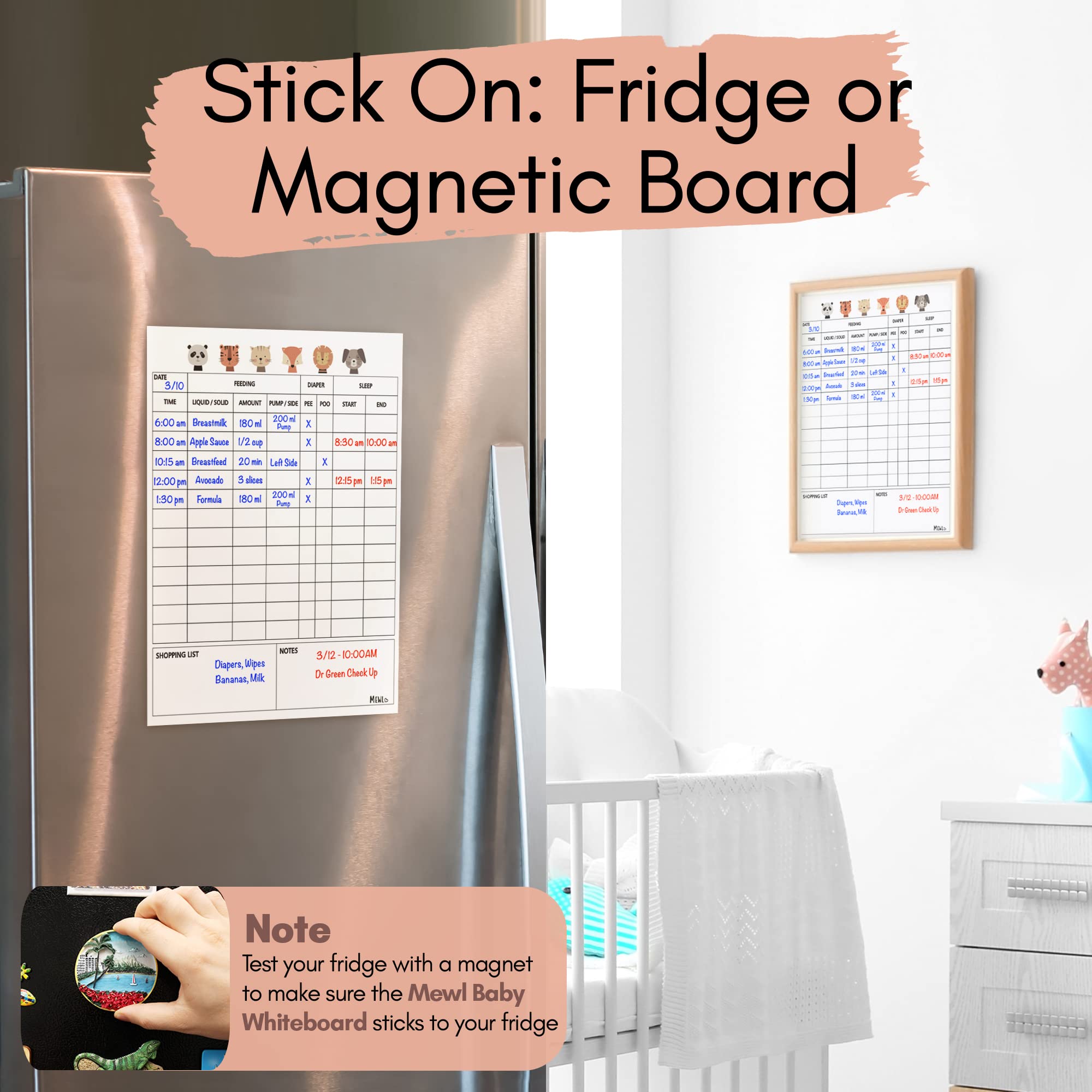 Mewl Baby Daily Log Whiteboard marker included for quick notes
