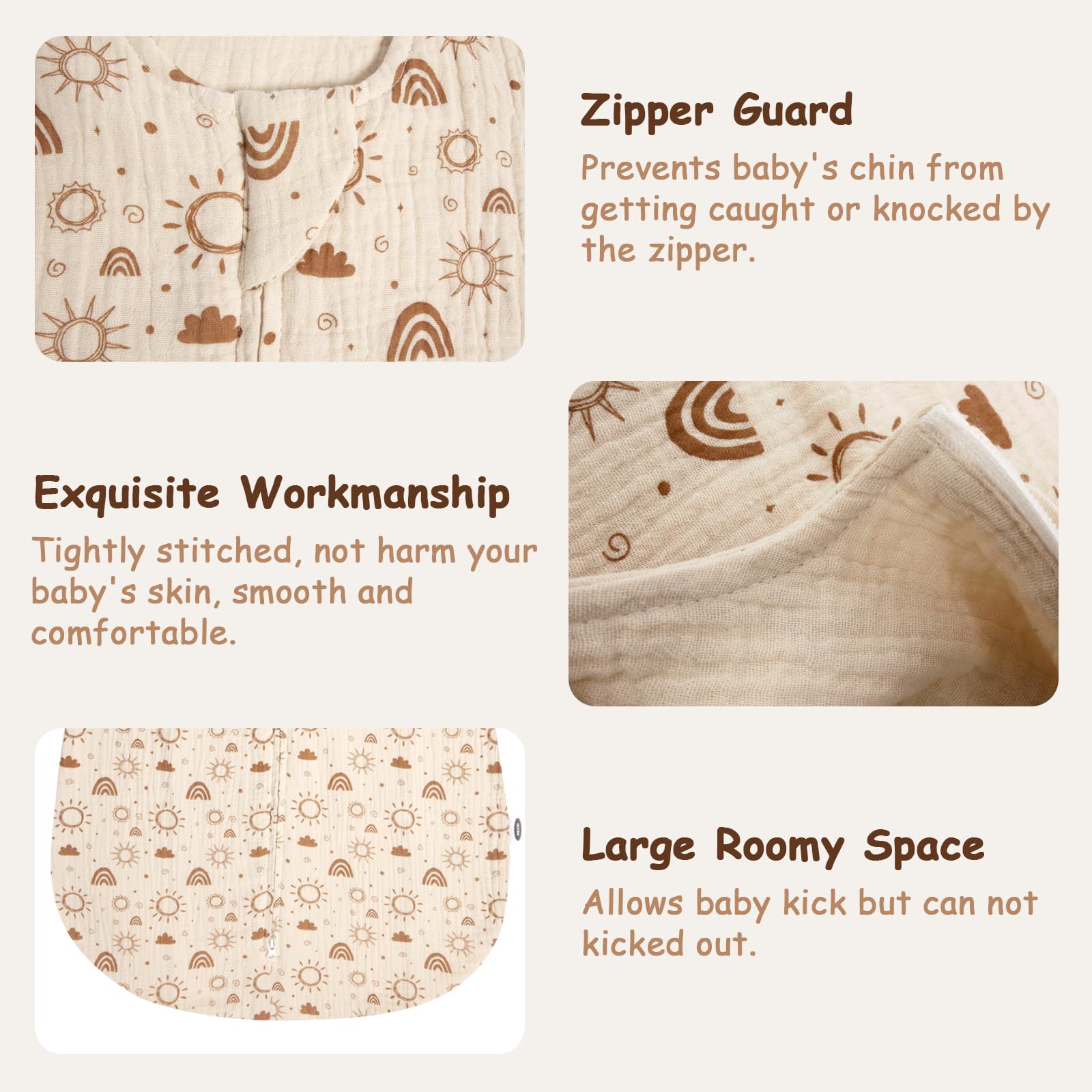MEXXI zipper protector at the top prevents scratches near baby's jaw