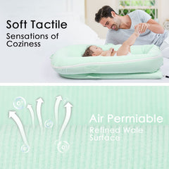 Adjustable snap buttons demonstrate fit for growing babies