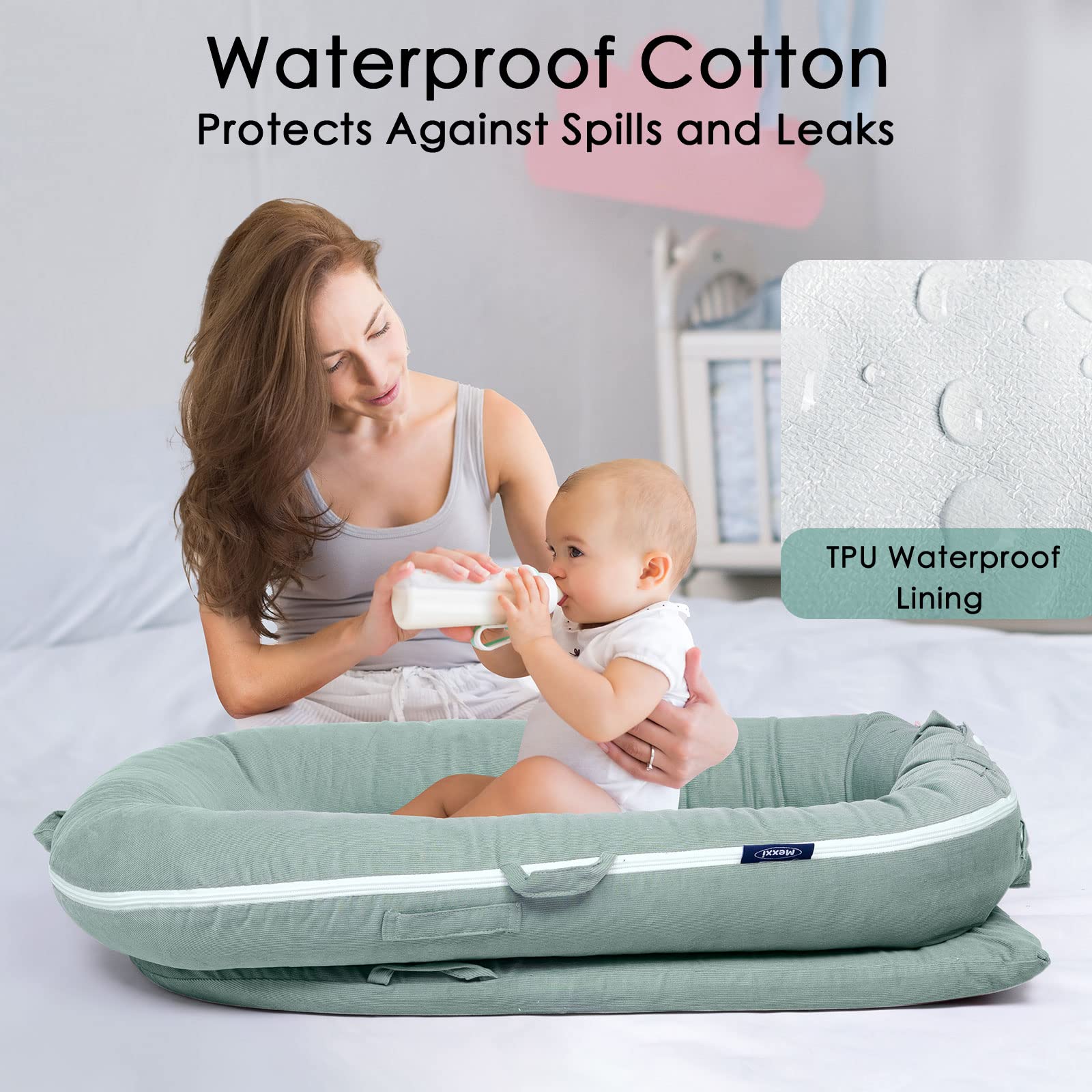 MEXXI cover with hidden zippers and snap buttons enables easy cleaning.