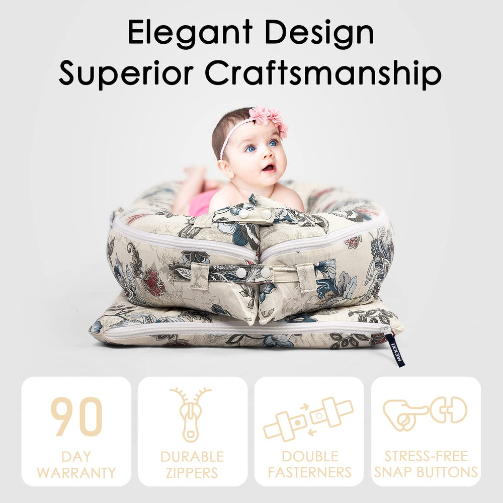 MEXXI infant lounger cover geranium easy-to-change design reduces swap effort