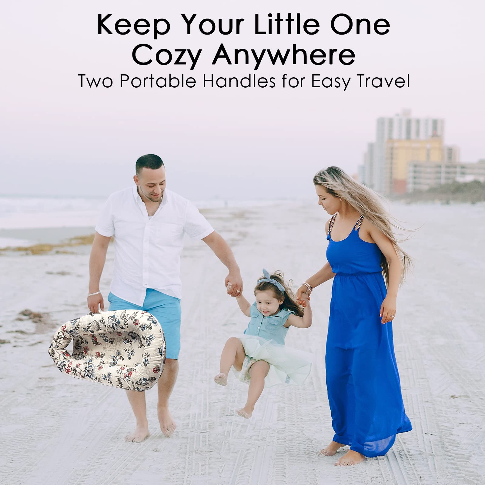 MEXXI infant lounger cover geranium handles for convenient carrying