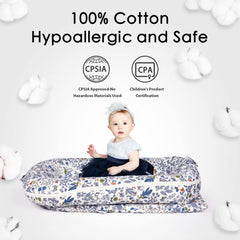 MEXXI infant lounger cover hypoallergenic fabric highlights skin-friendly material.
