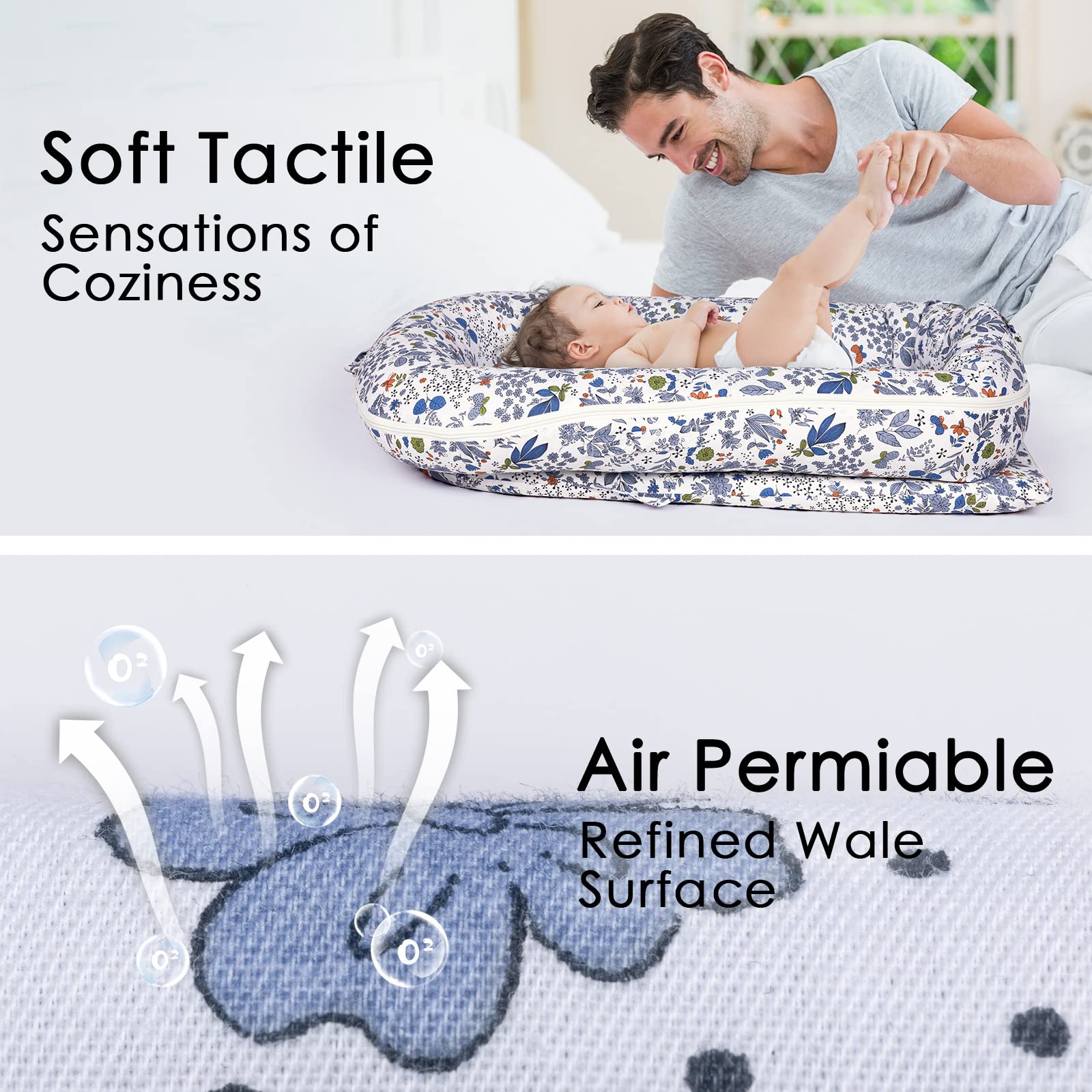 MEXXI infant lounger cover machine washable and dryer-friendly for easy care.