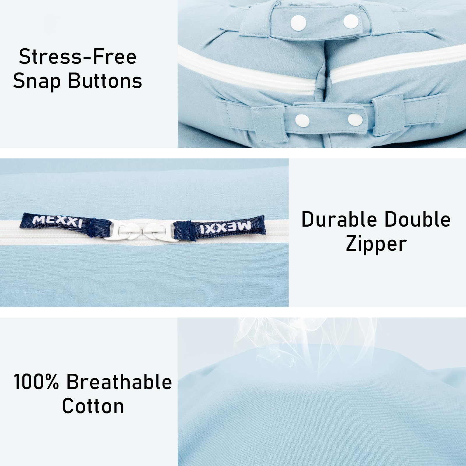 MEXXI Baby Blue spare cover with snap closures for secure replacement