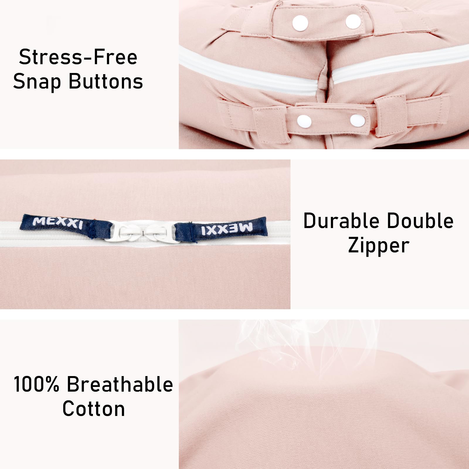 MEXXI organic replacement cover baby pink corner closures demonstrate secure fit