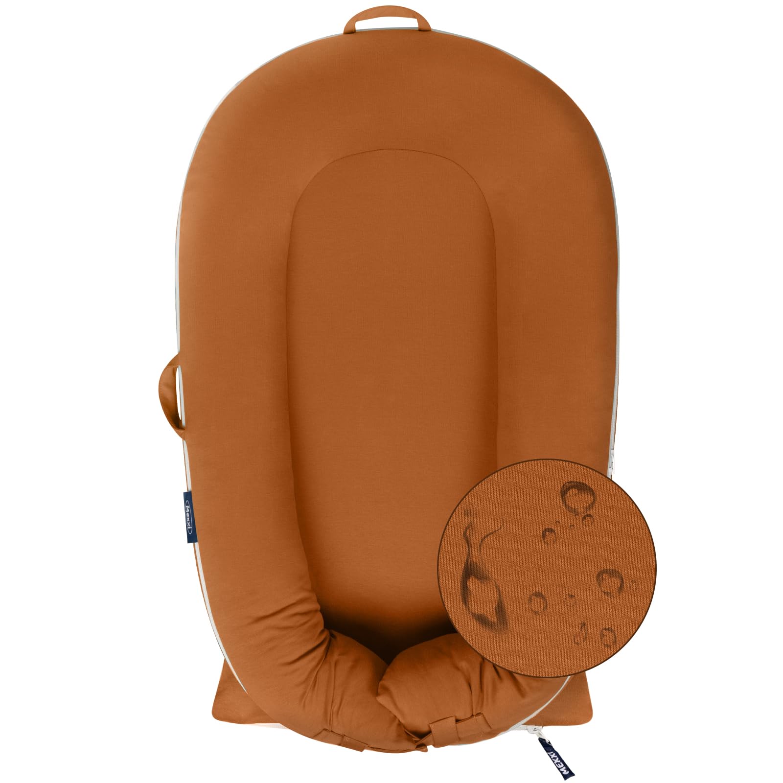 MEXXI organic replacement cover brown front view promotes baby comfort with breathable cotton