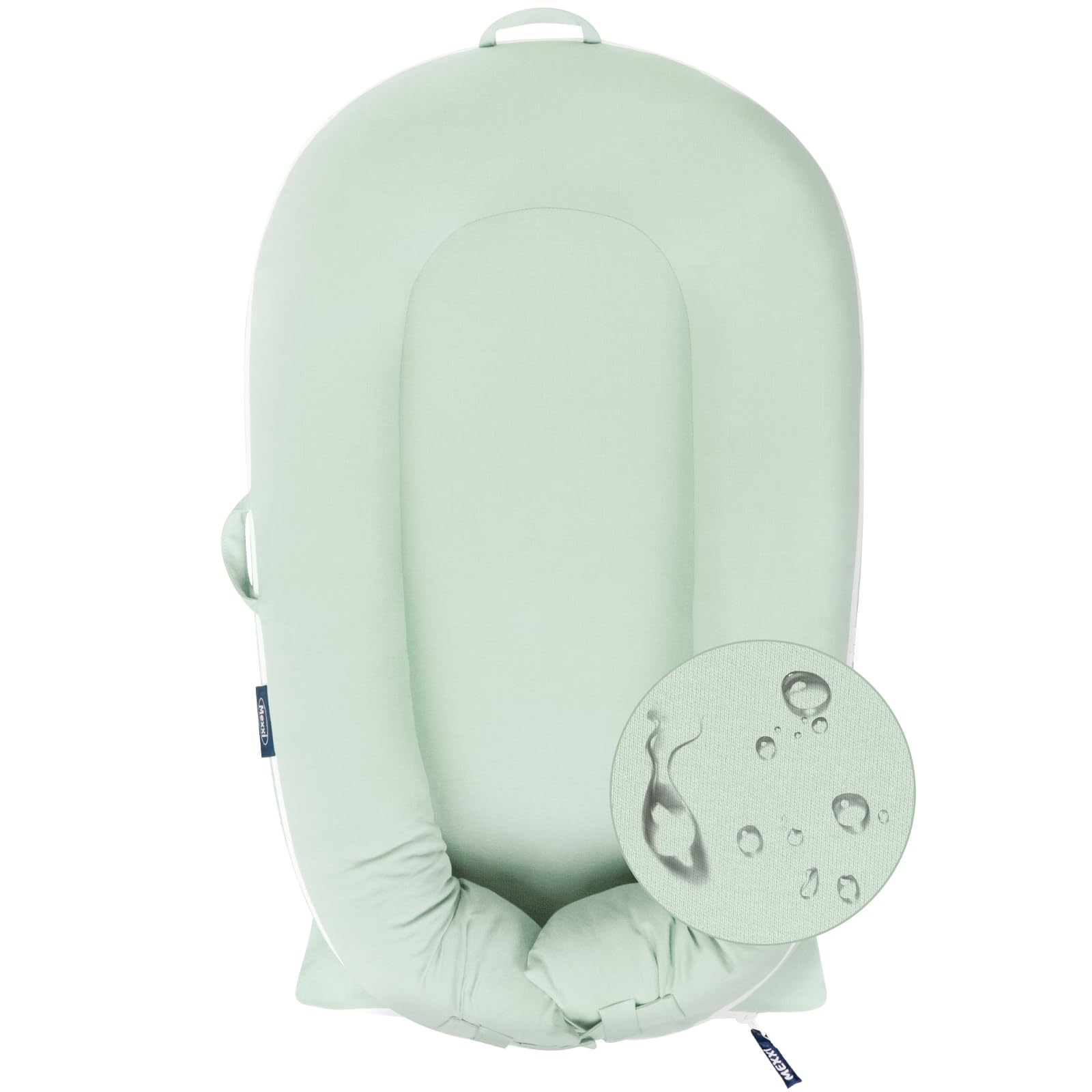 MEXXI organic replacement cover Pistacho Green on a DockATot Deluxe for breathable comfort