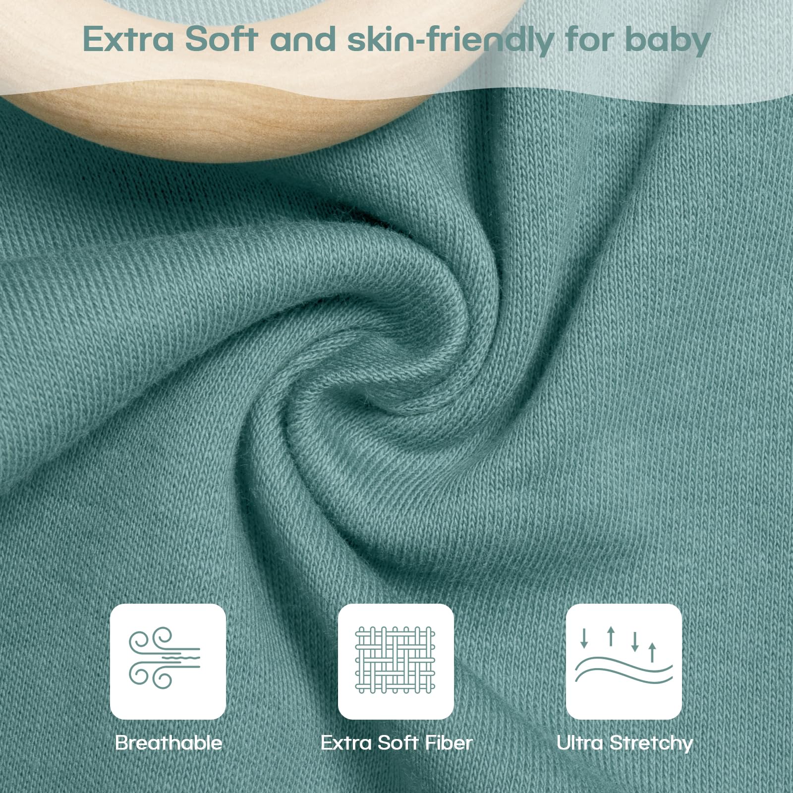 MEXXI arms-up sleep sack in sage green keeps baby snug with breathable fabric.