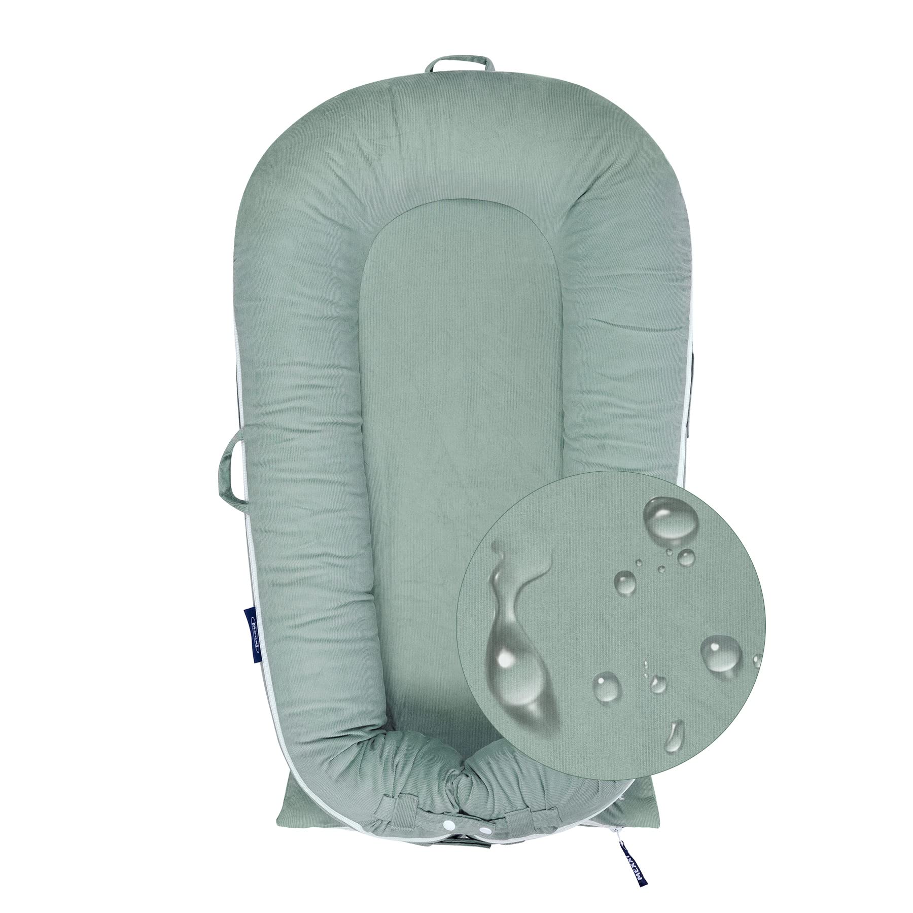 MEXXI waterproof corduroy lounger cover in sage green, easy to clean replacement.