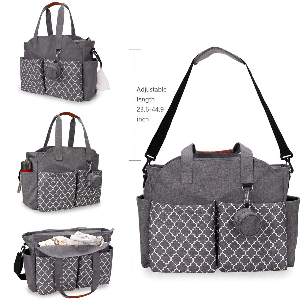 MEYTEILAY diaper bag tote gray includes diaper pad for outdoor changes.