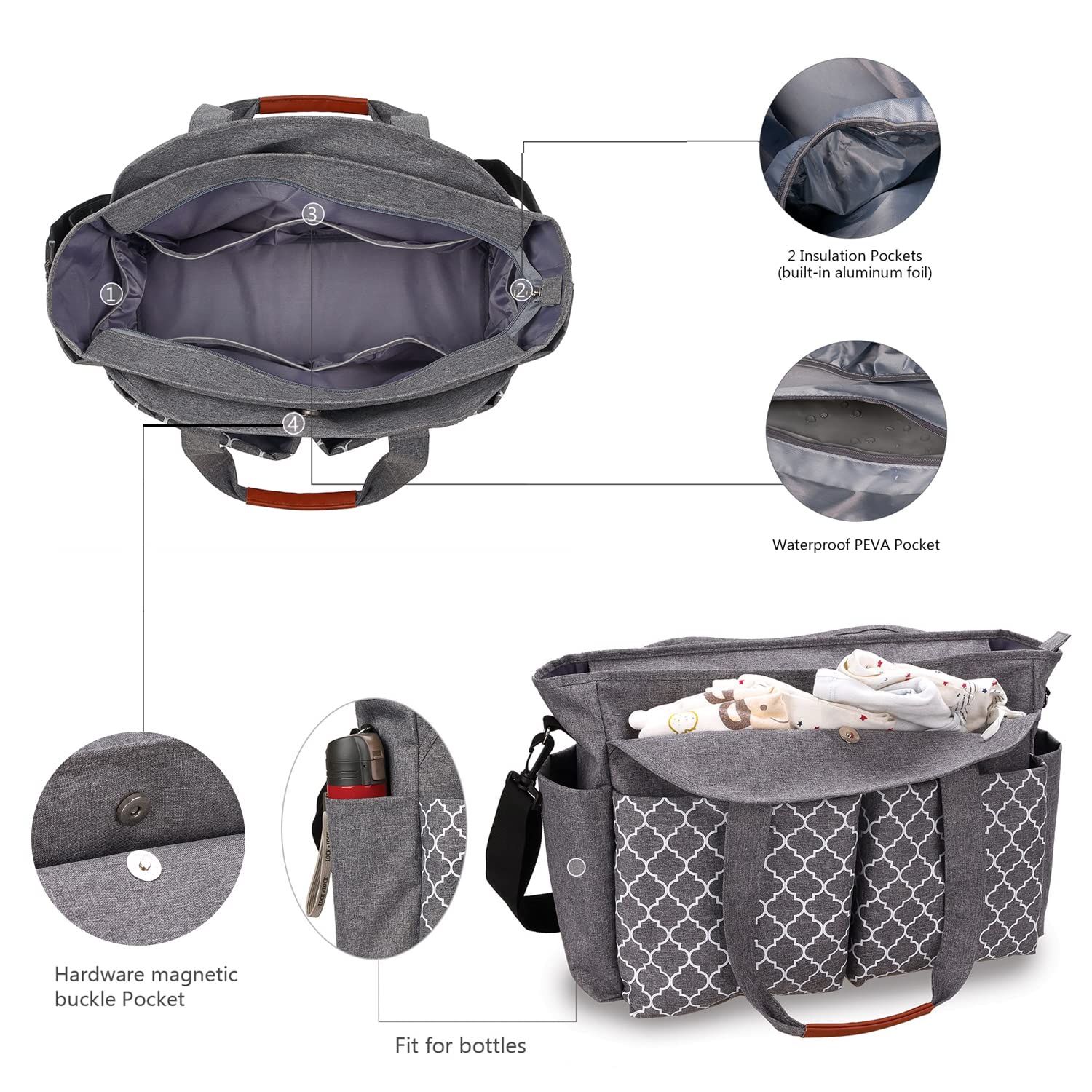 MEYTEILAY diaper bag tote gray large-capacity storage helps stay organized during outings.