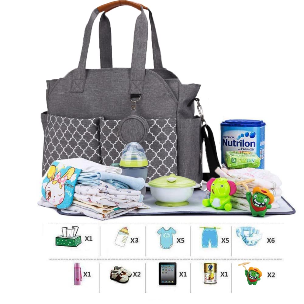 MEYTEILAY diaper bag tote gray multi-pocket-organization simplifies packing.