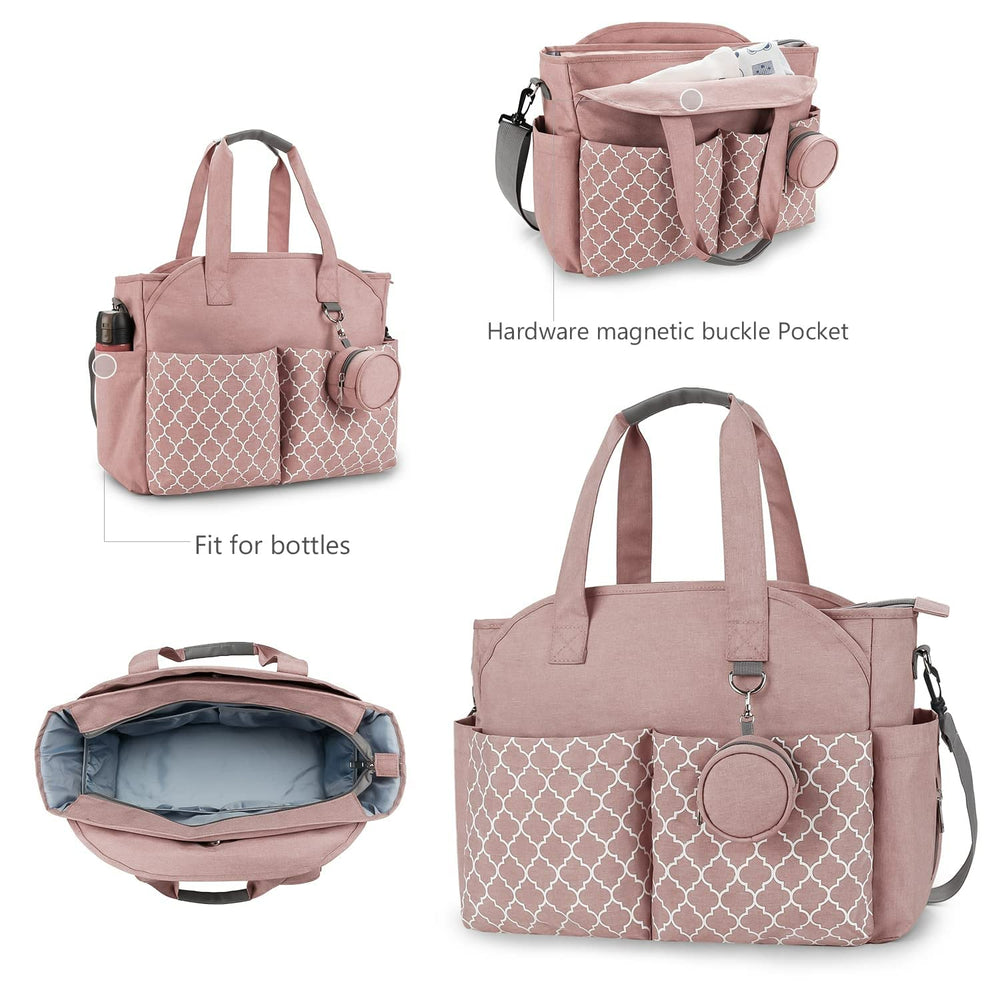 MEYTEILAY diaper bag tote pink insulated pocket close-up shows temperature-friendly storage