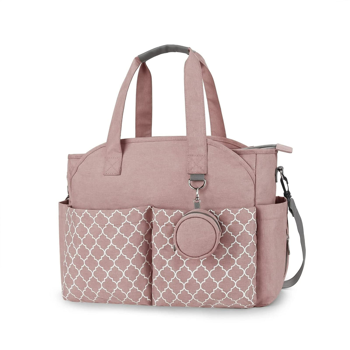MEYTEILAY diaper bag tote pink front view highlights large capacity for baby essentials