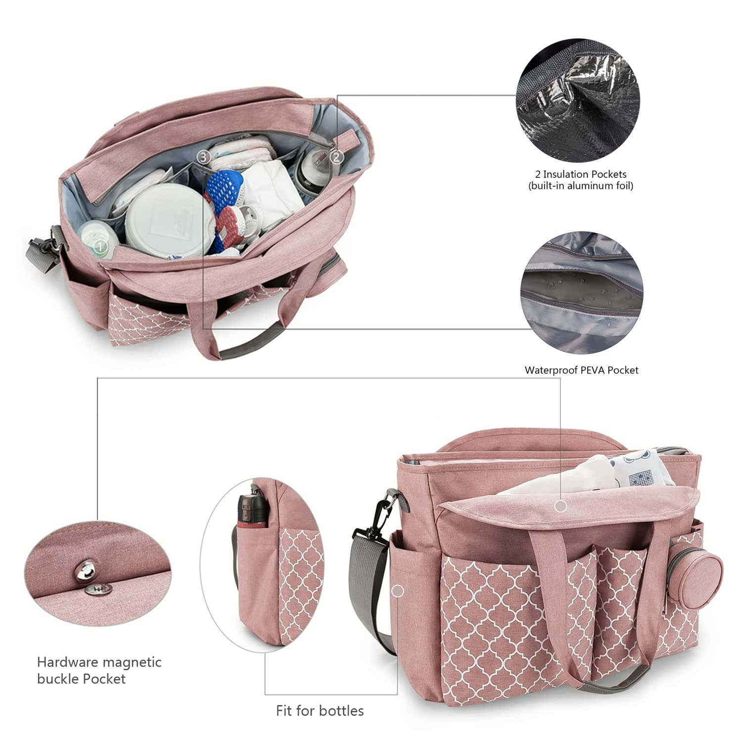 MEYTEILAY diaper bag tote pink overall capacity shown for on-the-go needs