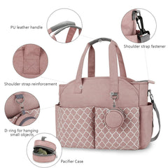MEYTEILAY diaper bag tote pink waterproof fabric close-up demonstrates durability
