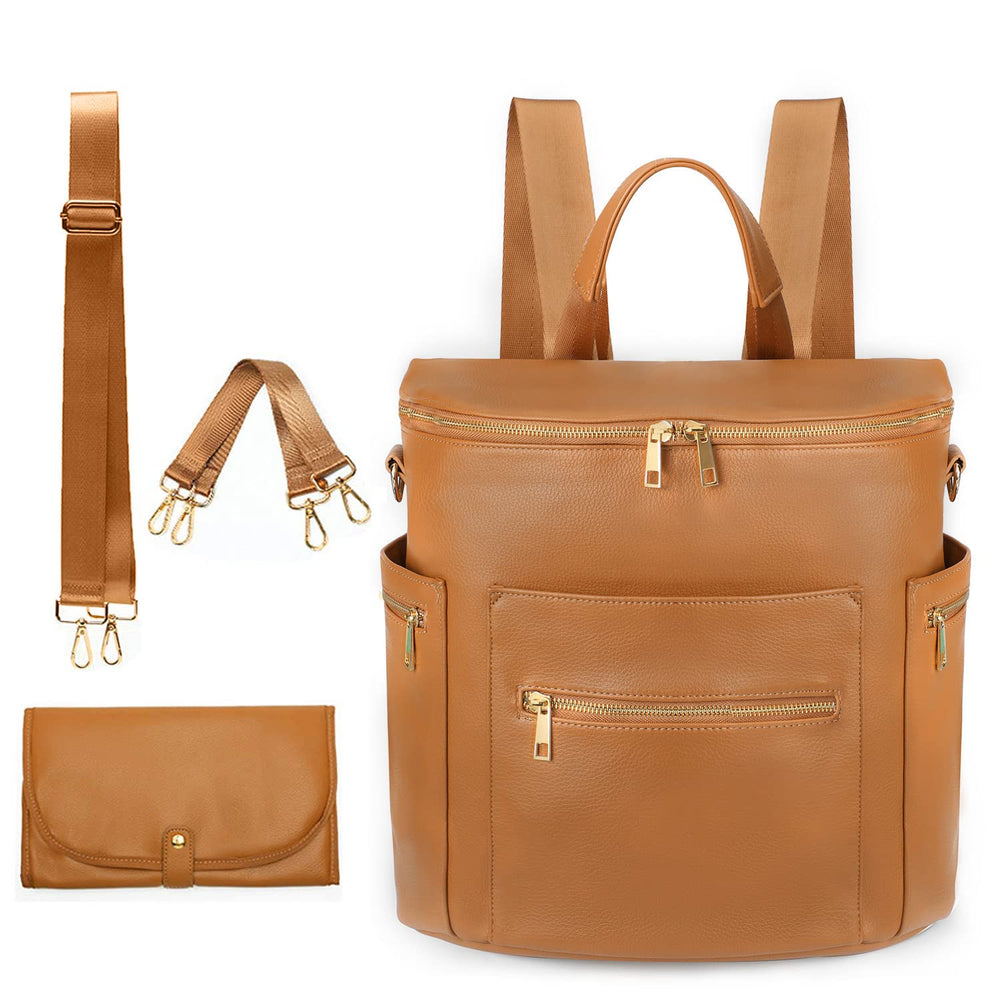 MF Store leather diaper bag backpack open for quick access to essentials