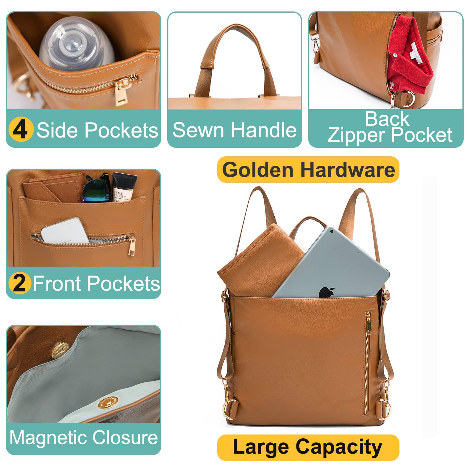 MF Store diaper bag backpack with stroller straps attached for hands-free use