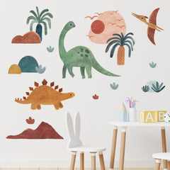 Mfault Boho Dinosaur Wall Decal application shows kid-friendly self-adhesive use