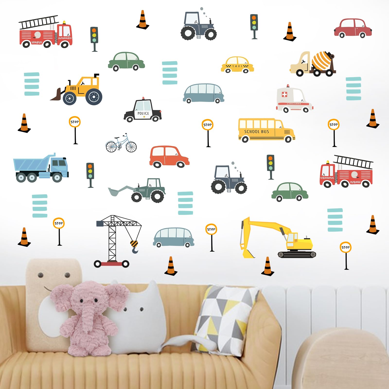 Mfault cartoon vehicle wall decals construction truck—durable decor for playroom walls