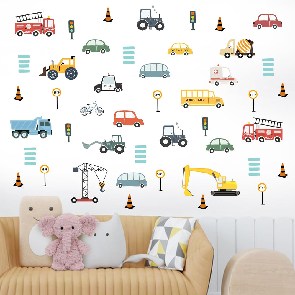 Mfault cartoon vehicle wall decals construction truck—durable decor for playroom walls